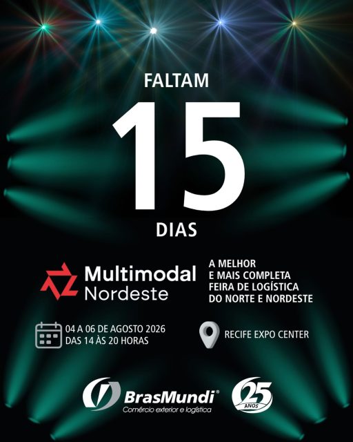 A contagem regressiva não para!
Faltam apenas 15 dias para a Multimodal Nordeste 2026 — a maior e mais completa feira de logística do Norte e Nordeste do Brasil!
@feiramultimodalne 

E você é nosso convidado para conhecer as soluções integradas que fazem da BrasMundi a principal referência em operações logísticas B2B no Nordeste, há 25 anos.

Venha nos visitar, de 04 a 06 de agosto, no Recife Expo Center.

BrasMundi Comércio Exterior e Logística
25 anos ao lado de quem segue em frente.
Entre em contato com a gente pelo link da BIO.