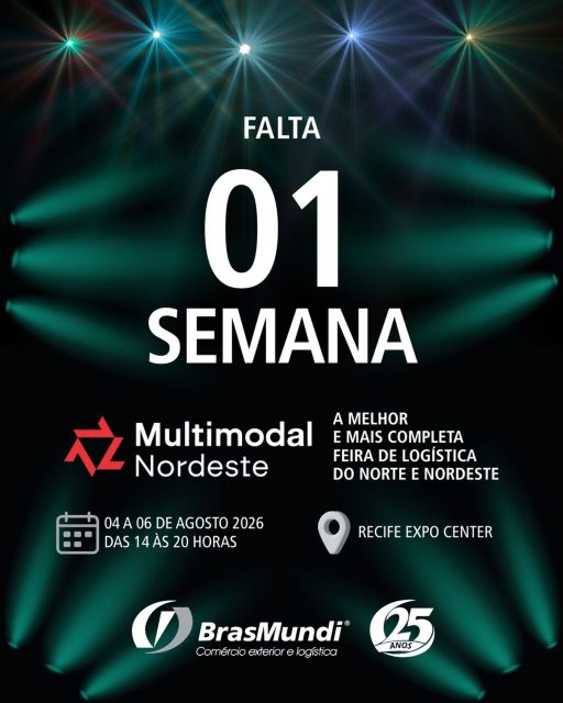 A gente não vê a hora!
Falta apenas uma semana para a Multimodal Nordeste 2026 — a maior e mais completa feira de logística do Norte e Nordeste do Brasil!
@feiramultimodalne 

E você é nosso convidado para conhecer as soluções integradas que fazem da BrasMundi a principal referência em operações logísticas B2B no Nordeste, há 25 anos.

Venha nos visitar, de 04 a 06 de agosto, no Recife Expo Center.
Rua B, Estande 38.

BrasMundi Comércio Exterior e Logística
25 anos ao lado de quem segue em frente.
Entre em contato com a gente pelo link da BIO.